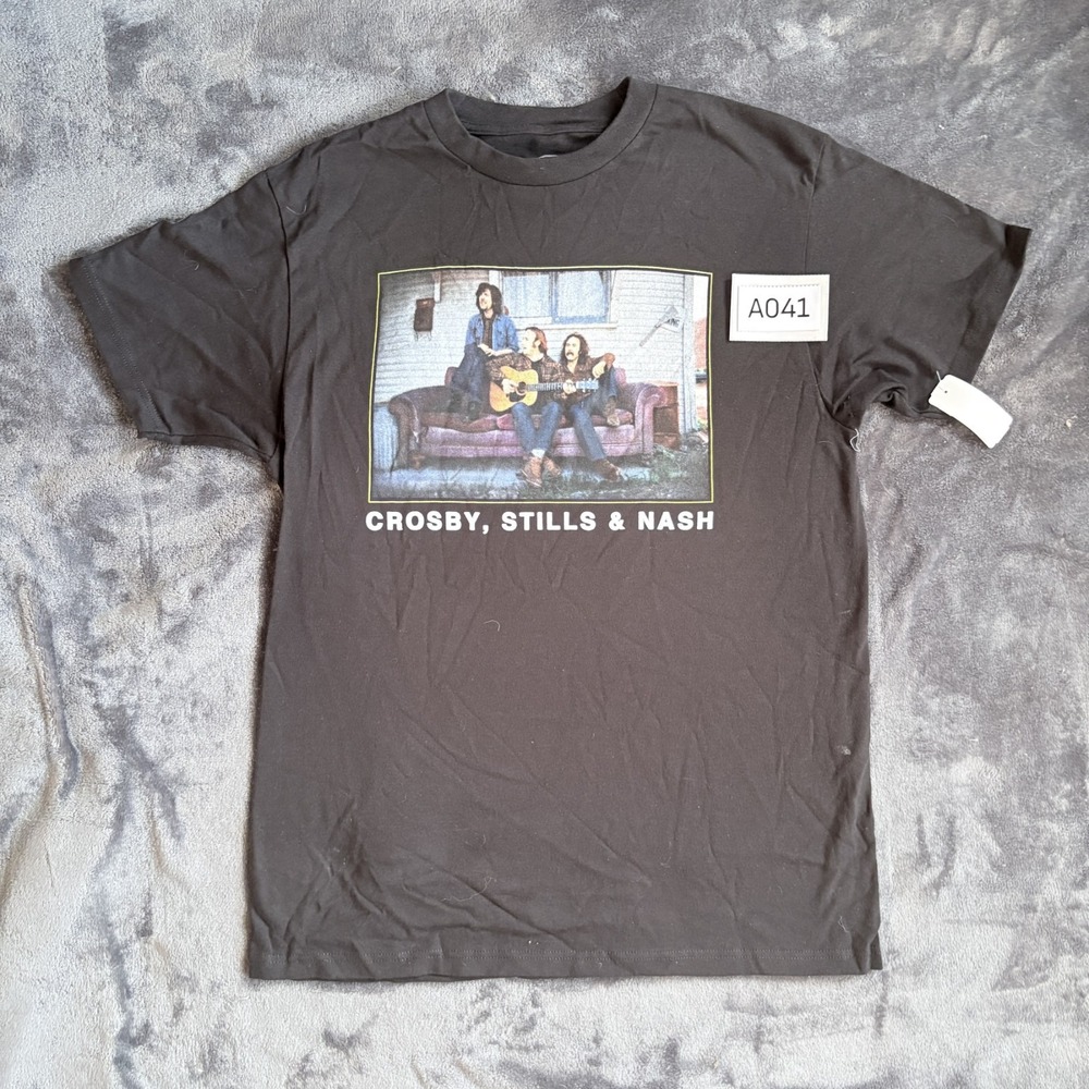 Vintage Crosby Stills Nash T Shirt Men M Black Couch Album Graphic Rock Band NWT